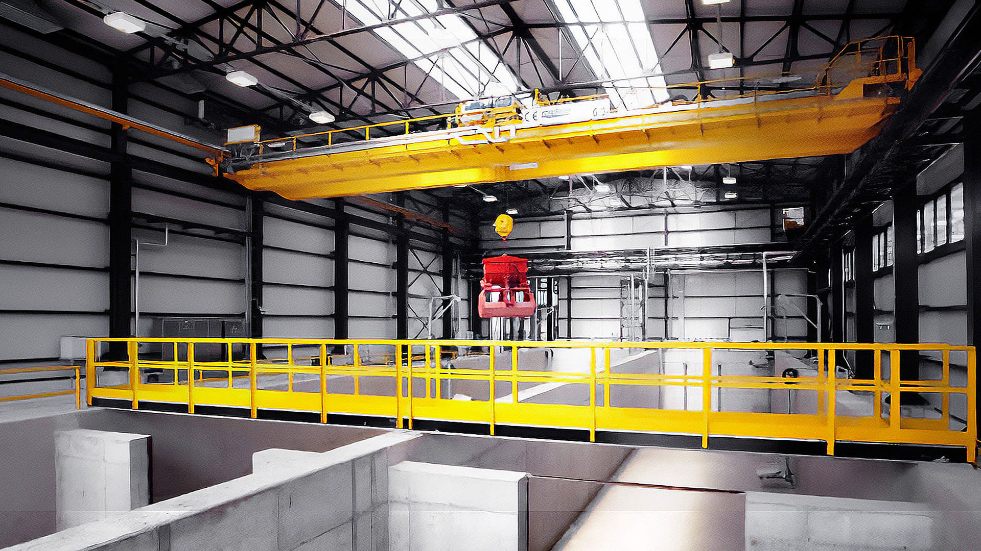 710060 • N.3 double girder bridge cranes with electrohydraulic bucket for sludge handling